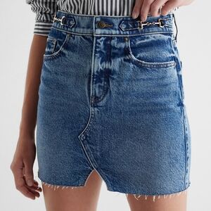 Women's Express High Waisted Split Hem Horsebit Mini Denim Skirt. Size 10